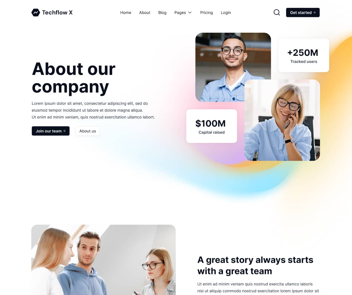 Techflow X - About Page - Multi-Layout Saas Webflow Template