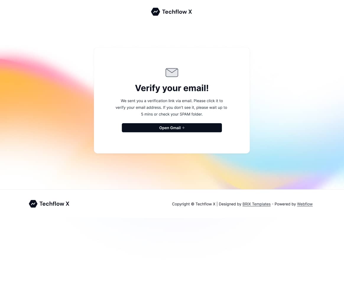 Techflow X - Confirm Your Email Page - Multi-Layout Saas Webflow Template