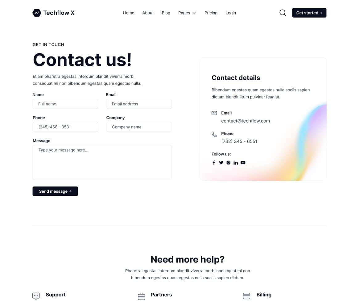 Techflow X - Contact Page - Multi-Layout Saas Webflow Template