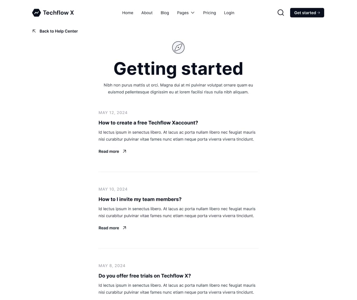 Techflow X - Help Center Category Page - Multi-Layout Saas Webflow Template