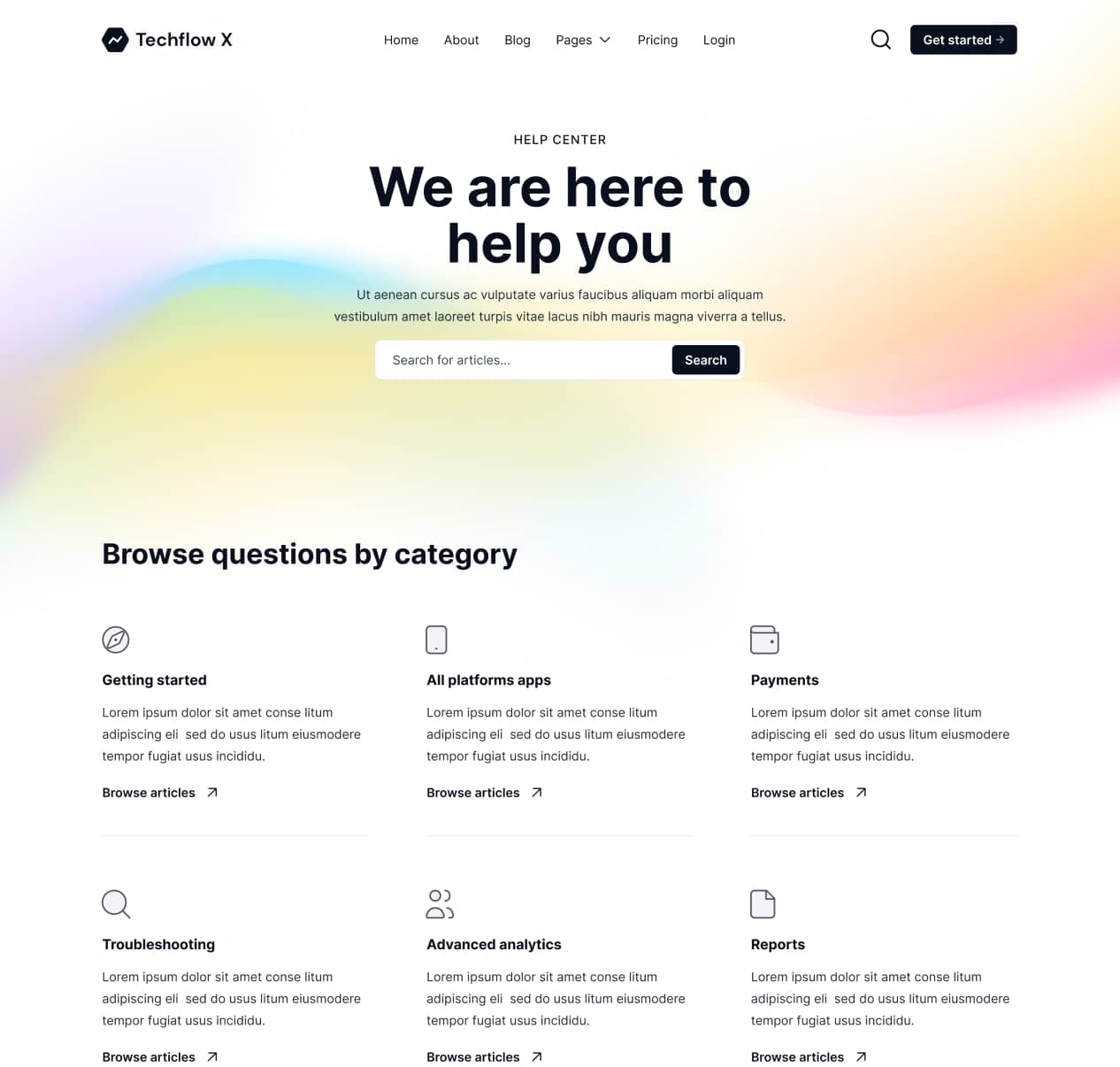Techflow X - Help Center Page - Multi-Layout SaaS Webflow Template